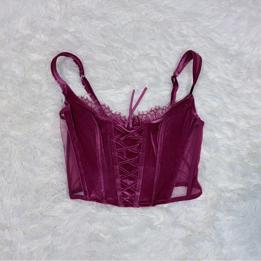 Victoria’s Secret Pink Lace-Up Velvet Corset Top
